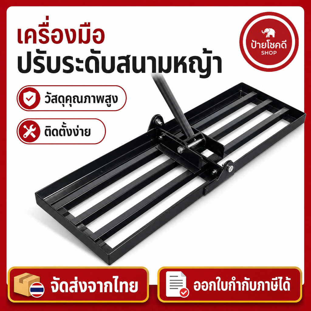จอบตะไบหญ้าเทียม 304 สแตนเลส กวาดใบไม้/ปัดขุยหญ้า กันสนิม งานสวน-สนามหญ้า ส่งจากไทย