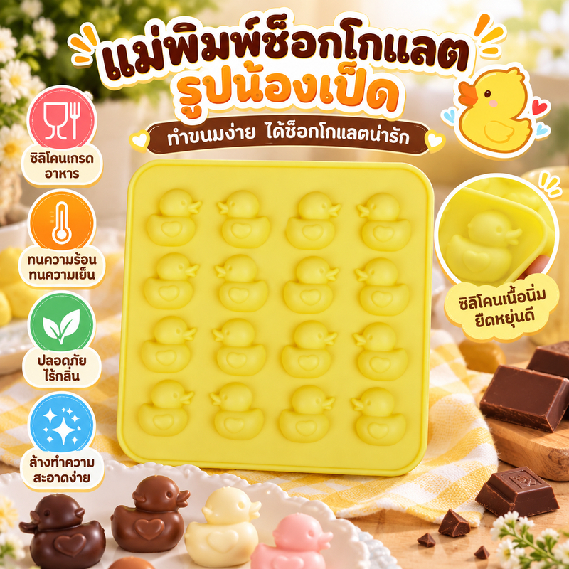 Bwth แม่พิมพ์ซิลิโคนเป็ดน่ารัก DIY ช็อกโกแลตบิสกิตน้ําแข็ง Candy Moulds Jelly