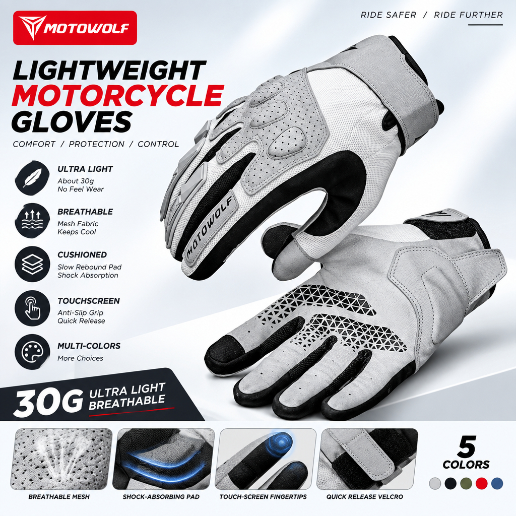MOTOWOLF GM9 ถุงมือมอเตอร์ไซค์ฤดูร้อน - หน้าจอสัมผัสน้ําหนักเบา ระบายอากาศได้