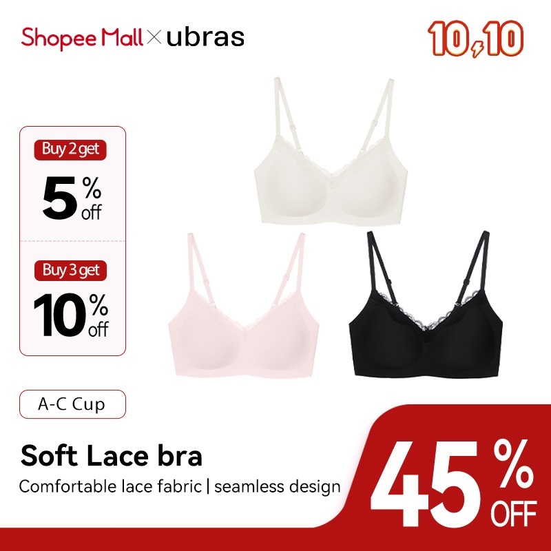 ubras 【Secondskin bra】【Soft Lace bra】 เสื้อชั้นในลูกไม้ ไร้โครง ฟรีไซส์ นุ่ม ระบายอากาศ ไร้รอย ไร้ตะเข็บ ใส่สบายทั้งวัน บราลูกไม้สวย ใส่ทำงานได้