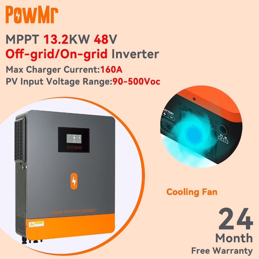Powmr MPPT 13.2KW ตารางเชื่อมต่อ/ปิด-ตารางอินเวอร์เตอร์พลังงานแสงอาทิตย์ไฮบริด 48V 230VAC PV แผงอินพุต 500VDC pure sine wave อินเวอร์เตอร์พลังงานแสงอาทิตย์ 160A ตัวควบคุมพลังงานแสงอาทิตย์