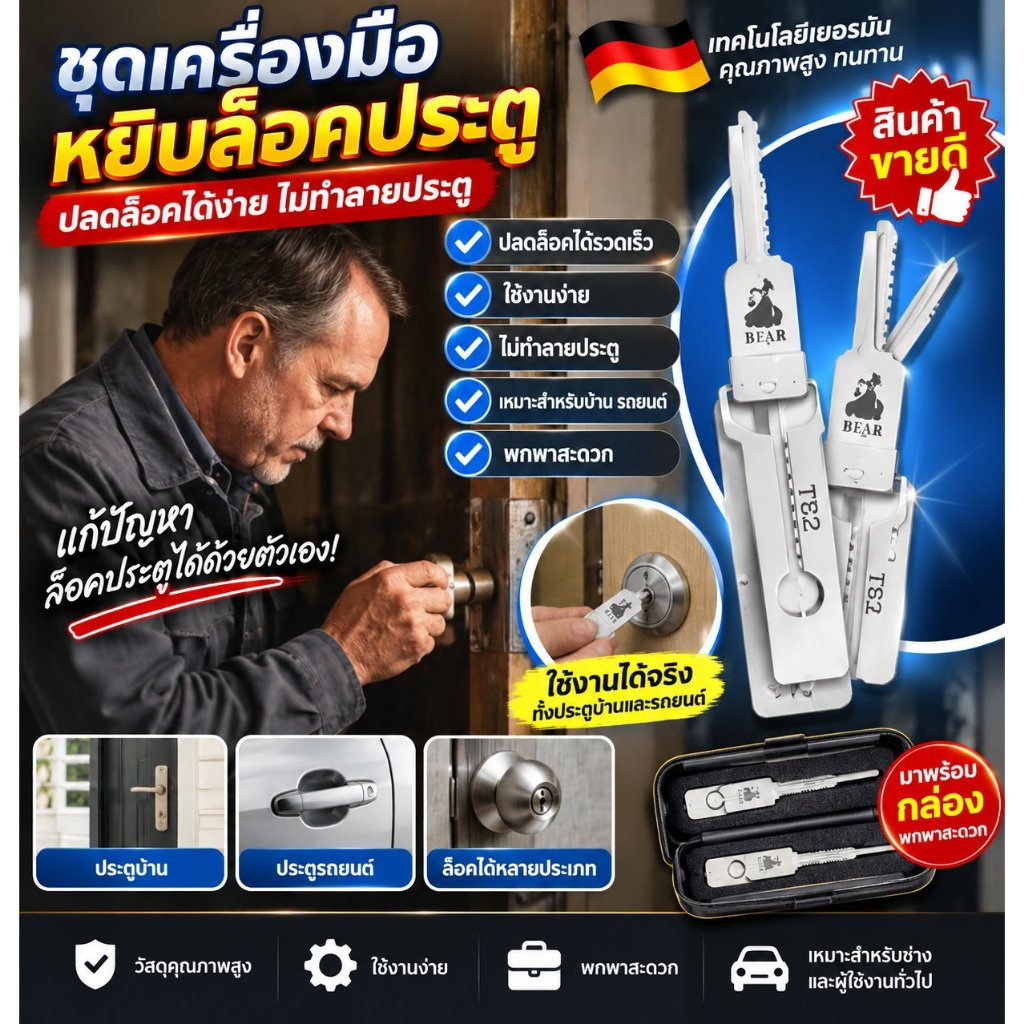 🔥สินค้าขายดี🔥ชุดเครื่องมือหยิบล็อคประตูรถยนต์อัตโนมัติ ล็อคเลือกถอดรหัสปลดล็อคเครื่องมือช่างกุญแจชุดเครื่องมือ