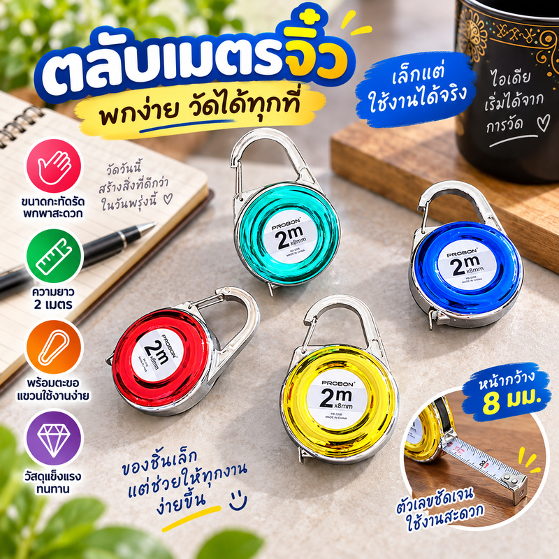 Louislifegreat พวงกุญแจเทปวัด 2 ม. ไม้บรรทัดเหล็กขนาดเล็กอเนกประสงค์ของขวัญไม้บรรทัดขนาดกะทัดรัดเครื่องมือวัดสําหรับ Home & Office ใหม่