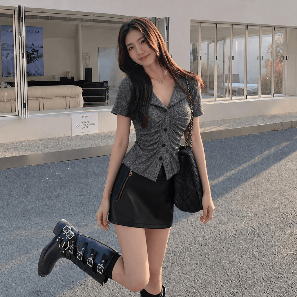AEX كارديغان نسائي كوري محبوك بياقة V — صورة 3