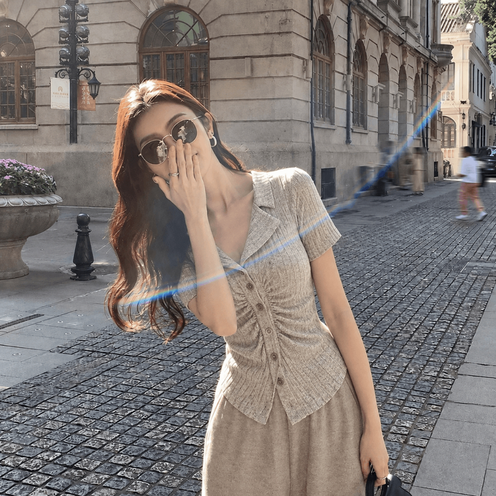 AEX كارديغان نسائي كوري محبوك بياقة V — صورة 5