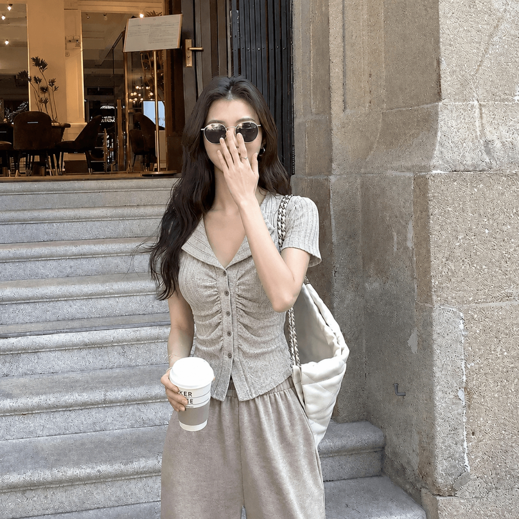 AEX كارديغان نسائي كوري محبوك بياقة V — صورة 6
