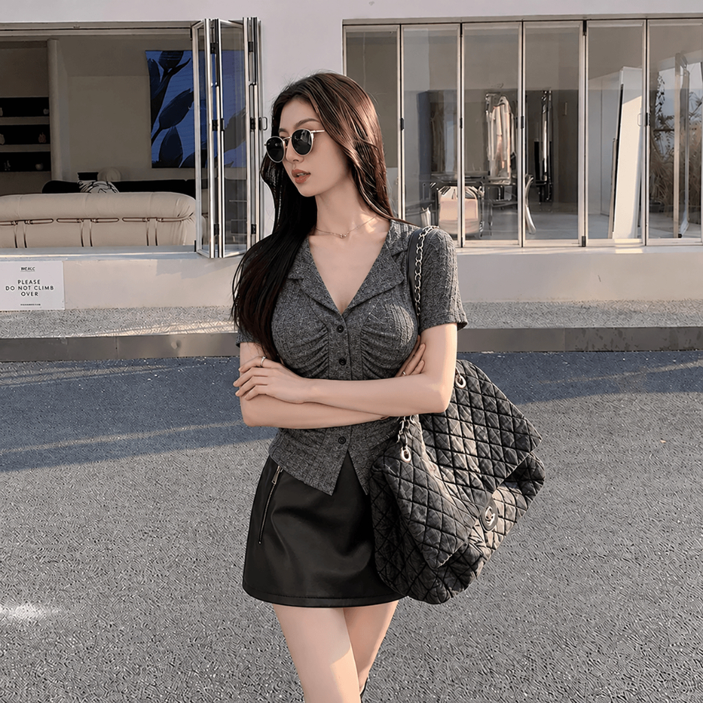AEX كارديغان نسائي كوري محبوك بياقة V — صورة 2