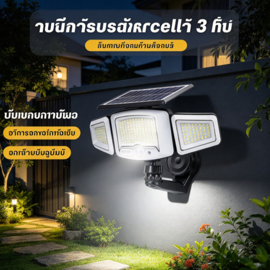 ไฟพลังงานแสงอาทิตย์แผงพลังงานแสงอาทิตย์แม่เหล็กสาม 1,000ว ไม่ต้องใช้การเจาะ เกรดกันน้ํา ไอพี69 ระยะแสง 200 เมตร เหมาะสําหรับสวน/ลานสนามและสิ่งป