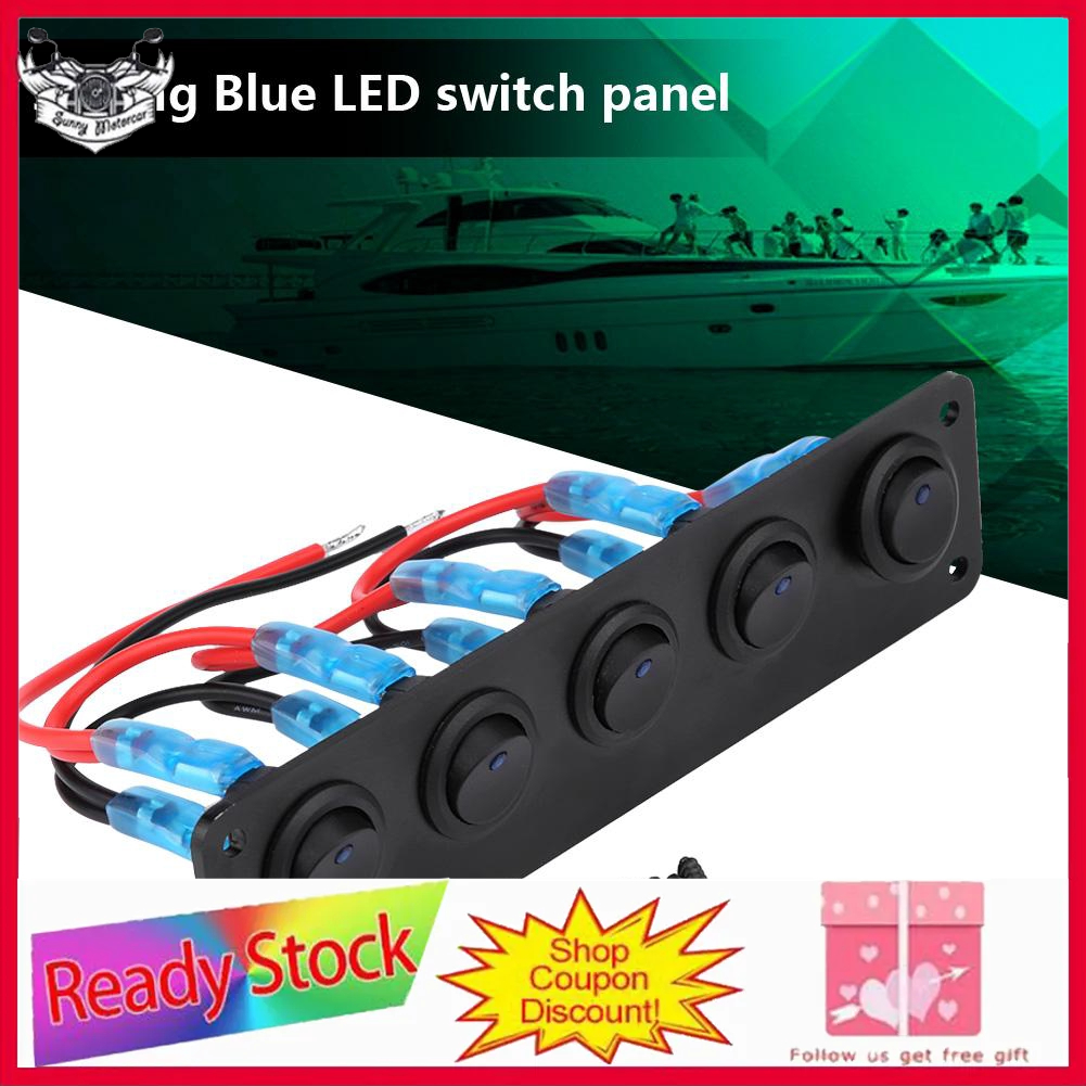 Sunnyhousess 12-24 V 5 Gang Rocker แผงไฟ LED สำหรับเรือทะเล