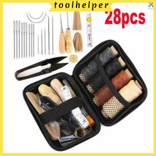 【toolhelper】ชุดเครื่องมือเย็บหนัง เข็มเย็บผ้า ด้ายขี้ผึ้ง ปลอกนิ้ว 28 ชิ้น