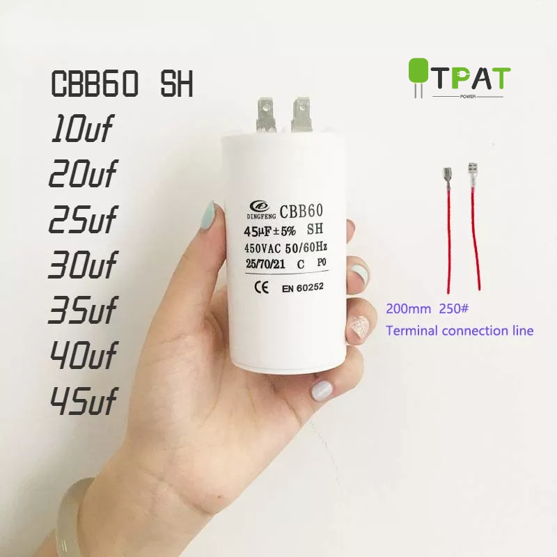 ตัวเก็บประจุมอเตอร์วิ่ง CBB60 10uf 20uf 25uf 30uf 35uf 40uf 45uf 450V.AC
