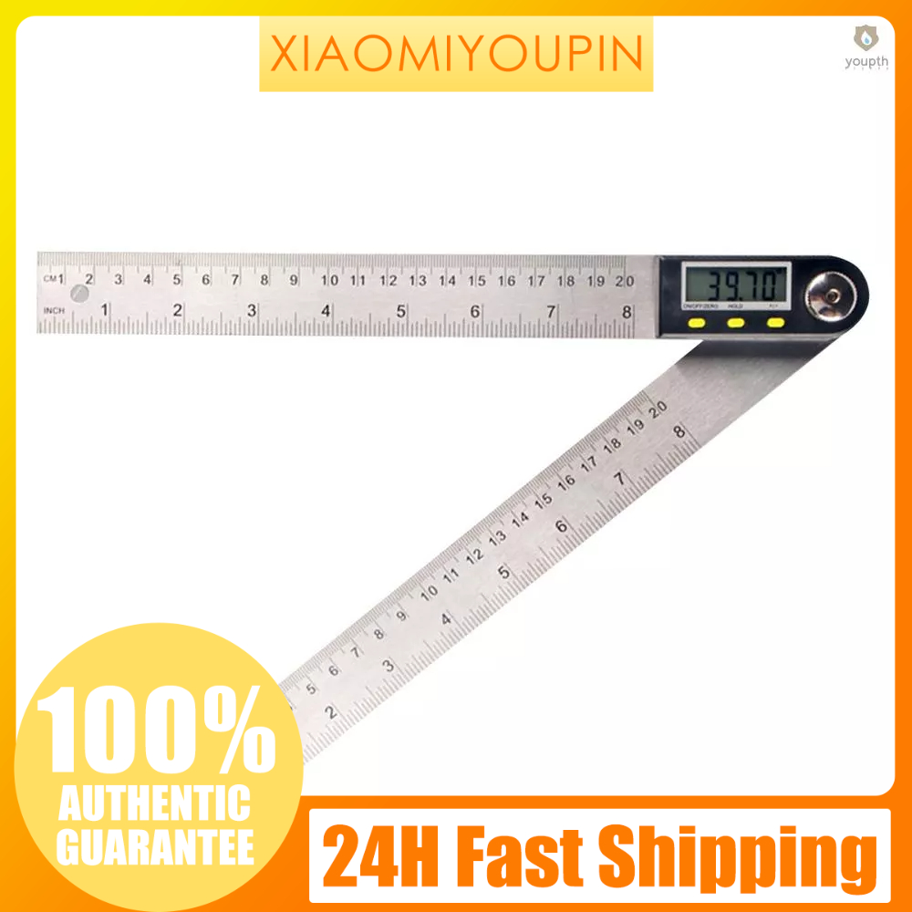 Youpth) ไม้บรรทัดวัดมุม หน้าจอดิจิตอล LCD 360 องศา° เครื่องมือวัดโปรแทรกเตอร์ Goniometer อิเล็กทรอนิกส์ สเตนเลส พร้อมฟังก์ชั่น Hold and Zeroing