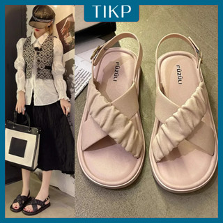 Tikp รองเท้าแตะ ส้นแบน ใส่สบาย แฟชั่นสําหรับผู้หญิง ไซซ์ 36-41 0615