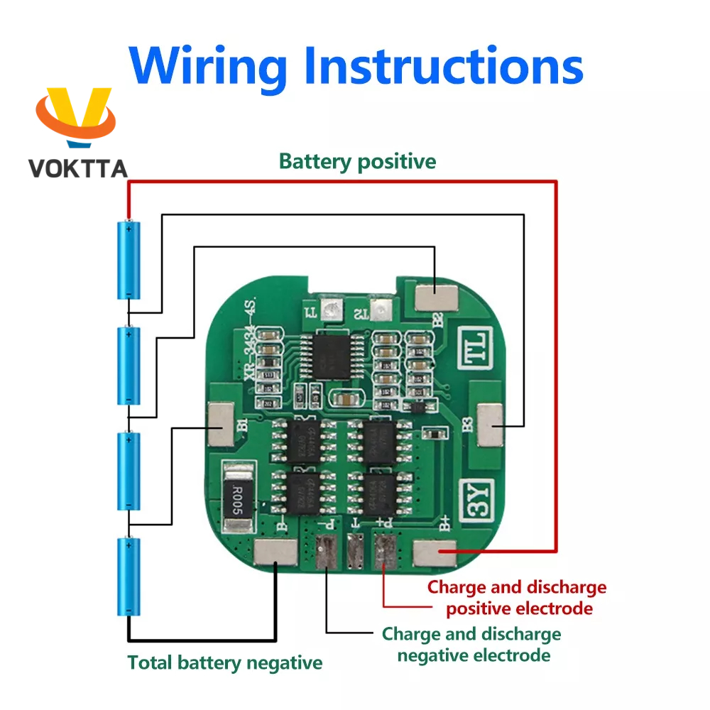 Voktta BMS 4S 8A 14.8V 18650 บอร์ดป้องกันชาร์จแบตเตอรี่ลิเธียมลิเธียมไอออน BMS 4S 8A PCB สําหรับเครื่องมือไฟฟ้า