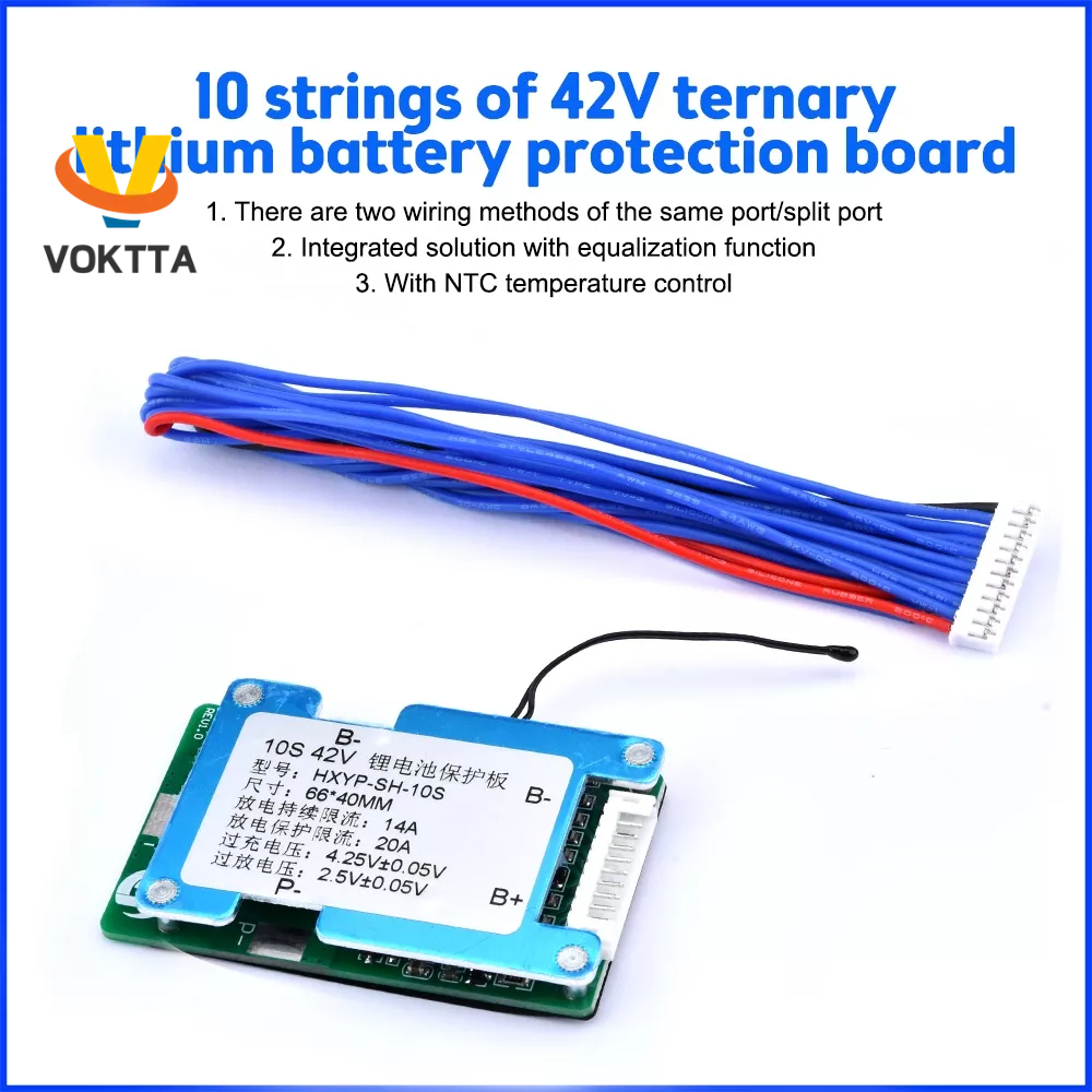 Voktta บอร์ดป้องกันแบตเตอรี่ลิเธียม 18650 10S 42V 15A BMS ควบคุมอุณหภูมิในตัว
