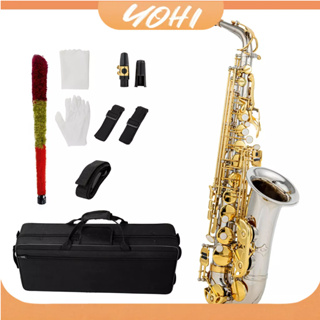 Yohi Eb เครื่องดนตรีอัลโตแซกโซโฟนทองเหลือง E Flat Sax 802 Key Type Woodwind พร้อมก้านทําความสะอาด ผ้า ถุงมือ สายคล้อง เบาะ