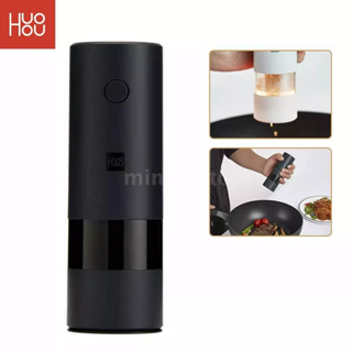 [มีวิดีโอ] HUOHOU Electric Salt and Pepper Grinder Battery Operated Automatic Pepper Mill Spice Mills with LED Light Adjustable Ceramic Coarseness One Handed Operation Kitchen Peppermills Gift for Cooking Lover