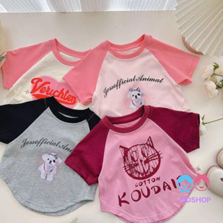 เสื้อยืดแขน Raglan พิมพ์ลายการ์ตูนน่ารัก สีตัดกัน สไตล์เกาหลี สําหรับเด็กผู้หญิง อายุ 1 ปี