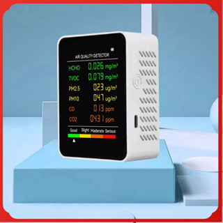 Mit 6 In 1 PM2.5 PM10 HCHO TVOC CO CO2 เครื่องตรวจจับคุณภาพอากาศ CO คาร์บอนไดออกไซด์ ฟอร์มาลดีไฮด์ หน้าจอ LCD ขนาดใหญ่ แบบพกพา สําหรับบ้าน สํานักงาน โรงแรม เดสก์ท็อป Air Q