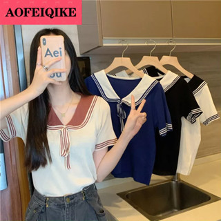 AOFEIQIKE เสื้อยืดแขนสั้น คอตุ๊กตาเซ็กซี่ แฟชั่นฤดูร้อน สําหรับผู้หญิง