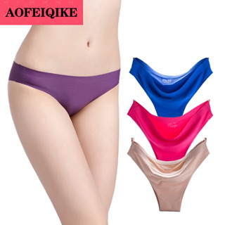 AOFEIQIKE Seamless Underwear Women Ice Silk Panties Briefs Solid Color Soft Lingerie Good Quality Half Breech Pants S-XL