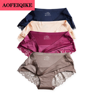 AOFEIQIKE กางเกงชั้นในสําหรับสตรีผ้าไหมเย็บปักลายมีระบายอากาศ Size M - Xxxl