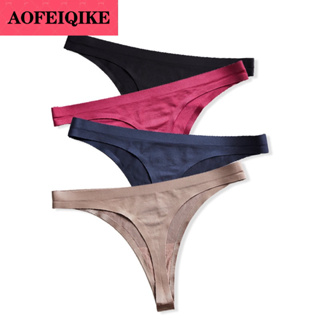 AOFEIQIKE Seamless Thong Women Sexy Underwear Ice Silk Panties Pure Color Simple Comfortable Joker Transparent G String M-3XL