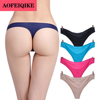 AOFEIQIKE Sexy Thong Women Seamless Underpants Solid Color Ice Silk Panties G String Low Waist Close Soft Cozy Breathable M-XL