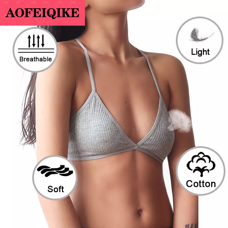 AOFEIQIKE ชุดชั้นใน คัพสามเหลี่ยม ไม่มีโครงเหล็ก ผ้าฝ้ายแท้ ไซส์ S-L