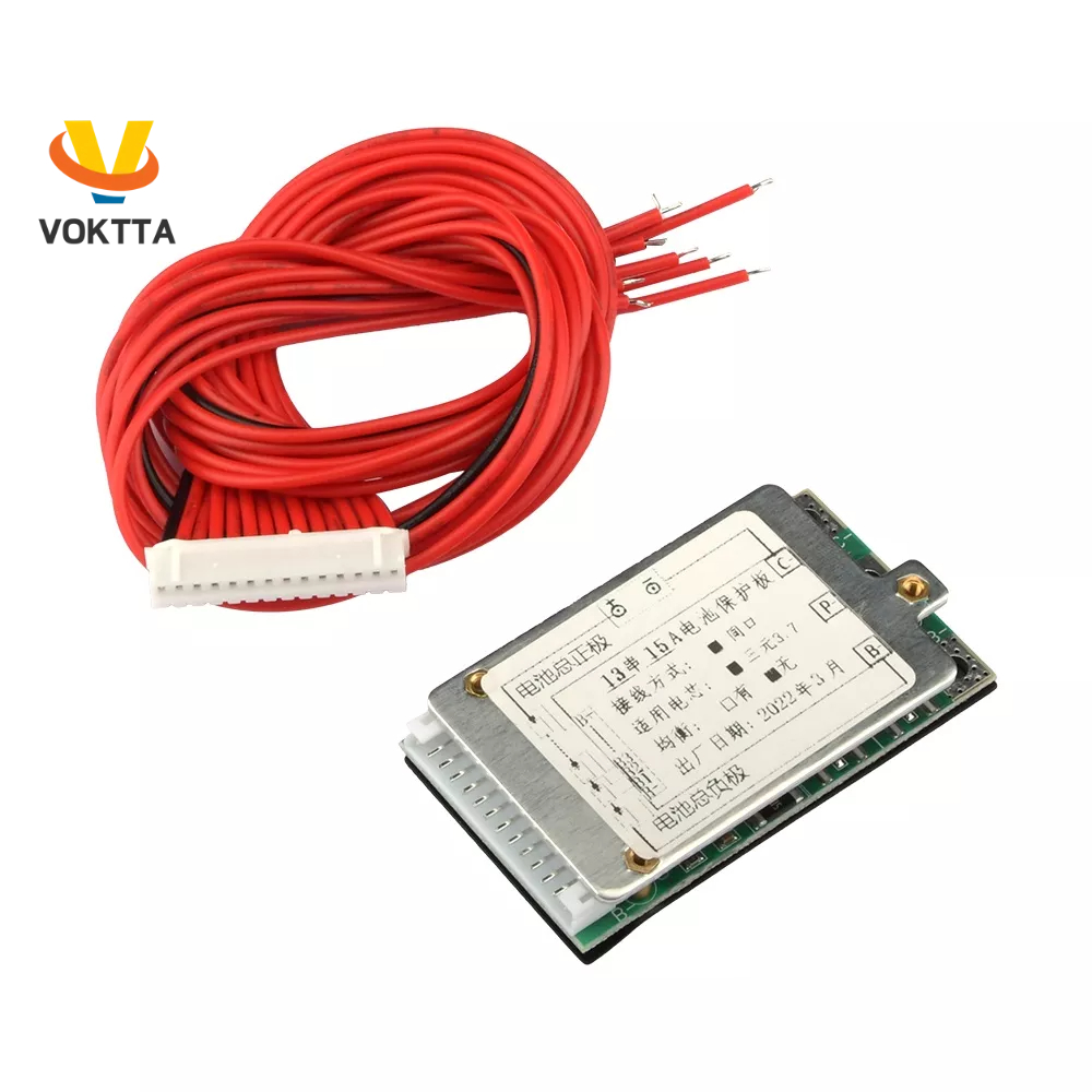 Voktta BMS 13S 48V 15A Lmo Ternary Li-ion Li-ion 18650 บอร์ดป้องกันชาร์จแบตเตอรี่ พร้อมฮีทซิงค์ควบคุมอุณหภูมิ