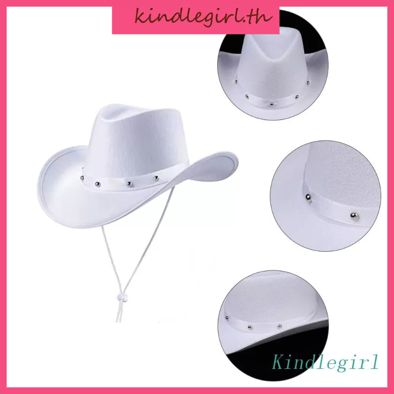 King หมวกคาวบอย สีขาว สไตล์ตะวันตก พร้อมกระดุม พร็อพฮาโลวีน สําหรับผู้หญิง และผู้ชาย