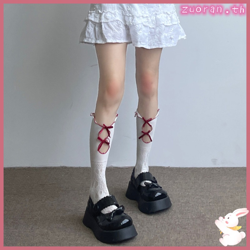 Zuo Bowknot Lace Calf Socks Girls' Socks