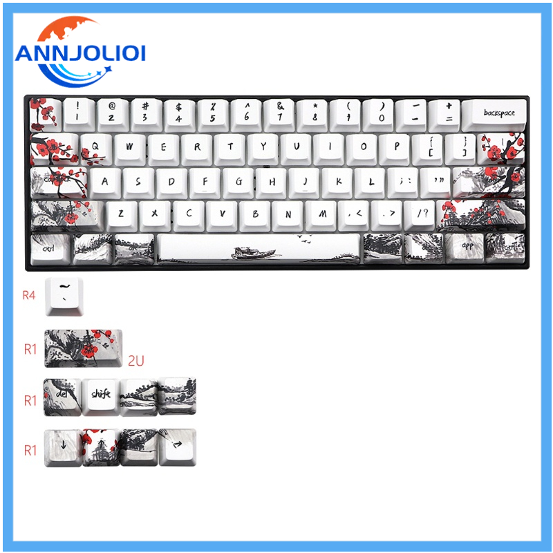 QJ  71 Keys Wangjiang Plum Blossom Keycap Dye Sublimation OEM Mechanical Keyboard Keycap For GH60 XD