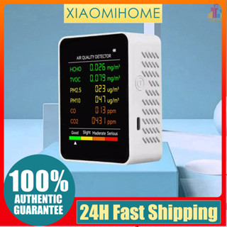 6 In 1 เครื่องตรวจจับคุณภาพอากาศ PM2.5 PM10 HCHO TVOC CO CO2 CO คาร์บอนไดออกไซด์ ฟอร์มาลดีไฮด์ หน้าจอ LCD ขนาดใหญ่ แบบพกพา สําหรับบ้าน สํานักงาน โรงแรม เดสก์ท็อป