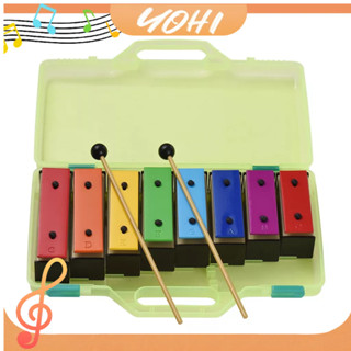 Yohi เครื่องดนตรีระฆังระฆังระฆัง 8 โน๊ต สีรุ้ง พร้อมค้อนพลาสติก สีเขียว ของเล่นสําหรับเด็ก