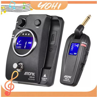 Aroma ARG-07 ระบบส่งสัญญาณกีตาร์ไร้สาย (Transmisster &amp; Receiver) ปลั๊ก 6.35 มม. หน้าจอ LCD 4 ช่องทาง ระยะ 35 ม. แบตเตอรี่ในตัว รองรับฟังก์ชั่นปิดเสียง