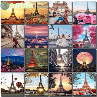 Paris Oil Painting By Numbers Set Eiffel Tower Diy Picture By Number Landscape Adults Kits City Art Wall Home Decor Crafts Gift