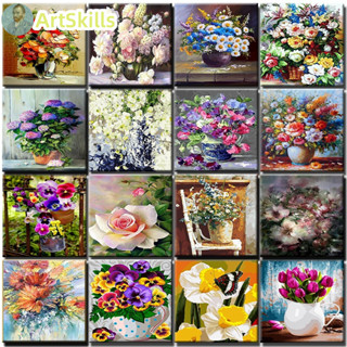 Paint By Numbers Flower Set Colorful Oil Picture Drawing Canvas Frame Acrylic Paint For Adults Kits Coloring By Number Decor Art