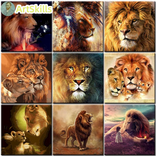 Oil Painting By Numbers Animal Lion Family For Drawing Adult Kit On Canvas With Frame Acrylic HandPainted Paint Home Decoration