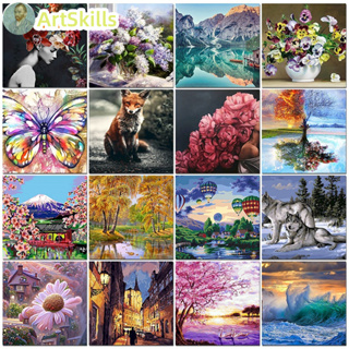 Picture By Number Landscape Tree Oil Painting On Canvas Frame DIY Craft Kits For Adults Color Drawing Home Decortive