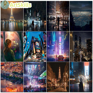 Craft Painting By Numbers HandPainted Night View City Oil Painting Diy Handmade On Canvas Landscape For Home Decor