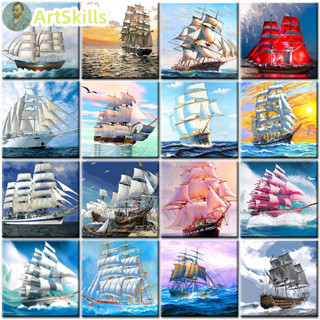 Oil Painting By Numbers Landscape Sailing Boat Diy Coloring Drawing On Canvas Pictures Paint By Numbers Adult Kit For Home Decor