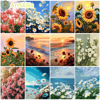 Flower Oil Painting By Numbers Kits Scenery Frameless Paint By Numbers DIY Digital Canvas Painting For Home Decor