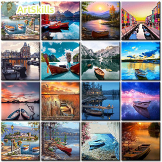 Pictures By Numbers Coloring Ship Landscape Diy Acrylic Canvas Drawing Oil Painting By Numbers With Frame Home Decoration Art