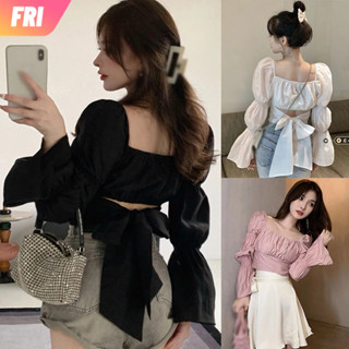 [FRI] เสื้อแขนยาว ผ้าชีฟอง ใส่สบาย ระบายอากาศ สไตล์เกาหลี