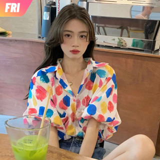 [FRI] เสื้อเชิ้ตแขนสั้น พิมพ์ลายดอกไม้ แฟชั่นฤดูร้อน