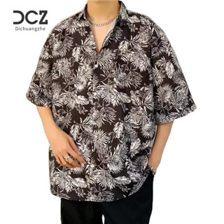 DICHUANGZHE เสื้อเชิ้ตแขนสั้นผู้ชายสไตล์ญี่ปุ่นและเกาหลีเสื้อเชิ้ตผู้ชายพิมพ์ลายอินเทรนด์ฤดูร้อน