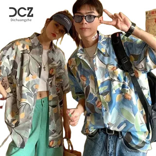 DICHUANGZHE เสื้อเชิ้ตแขนสั้นผู้ชาย, พิมพ์ลายวินเทจญี่ปุ่น, แฟชั่นหลวมๆ, เสื้อเชิ้ตผู้ชายลําลอง