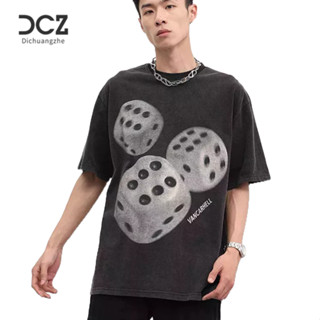 DICHUANGZHE เสื้อยืดผู้ชาย แฟชั่นแบรนด์คอกลมเทรนด์ฤดูร้อนสไตล์คู่รักรุ่นพิมพ์แขนสั้นด้านบนผ้าฝ้าย