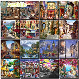 Street Oil Painting Out By Number On Canvas With Frame Pictures For Drawing Paint Kits For Adults Coloring By Number Decoration